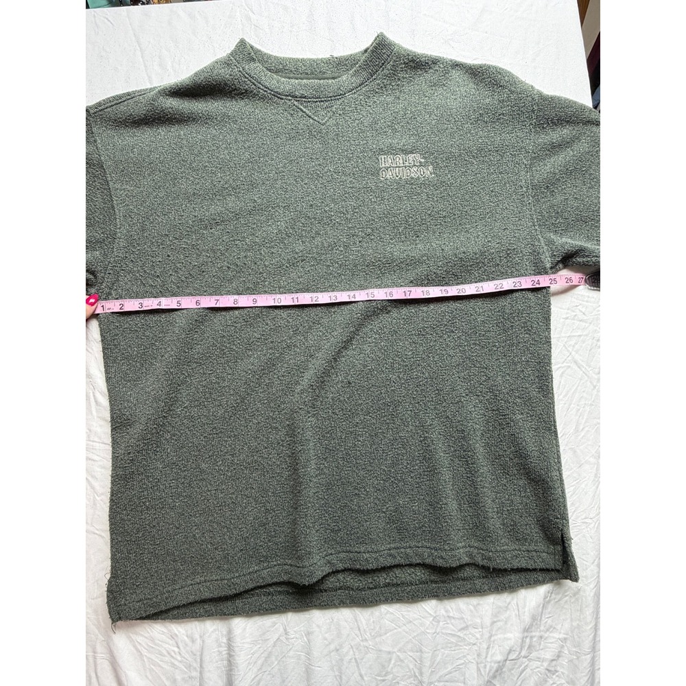 Vintage Harley Davidson Mens XL Green Textured Knit Long Sleeve Pullover Shirt - Picture 6 of 6